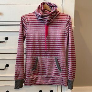 Roxy Pink and Gray Striped Cowl Neck Sweatshirt.  Size Small. EUC